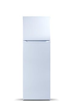 White refrigerator isolated on white. Fridge freezer