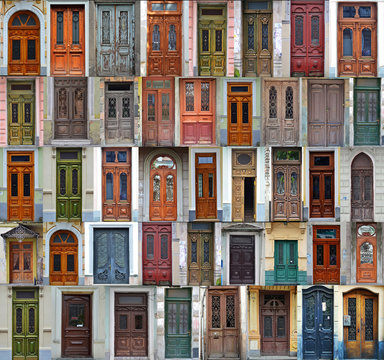 Collage of Kiev front doors,Ukraine