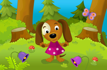 Happy cartoon scene with a young dog - illustration for the children