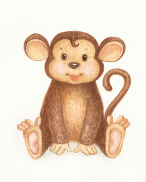Monkey cartoon, watercolor.