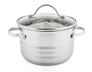 Stainless steel pot. Isolated on white background