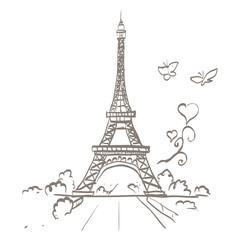 Obraz na płótnie Canvas Eiffel tower romantic heart frame vector illustration
