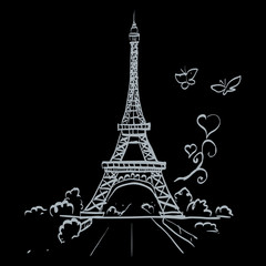 Fototapeta na wymiar Eiffel tower romantic heart frame vector illustration