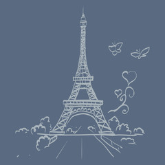 Obraz na płótnie Canvas Eiffel tower romantic heart frame vector illustration