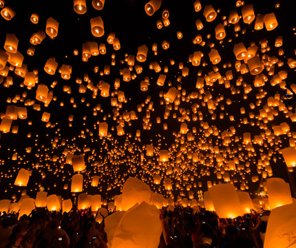 Floating lantern in Loy Kratong frstival, Chiangmai province of Thailand