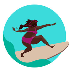 Plussize girl surfing