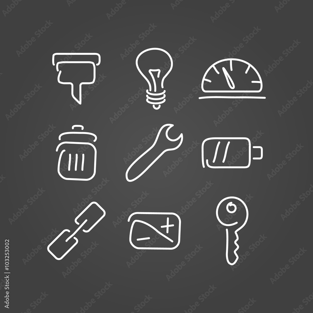 Poster technical tools set icons draw effect