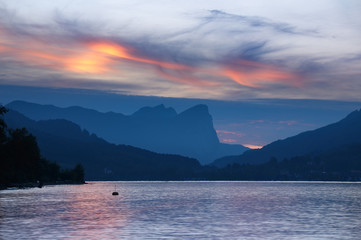 Lake Attersee with mountain Drachenwand in back