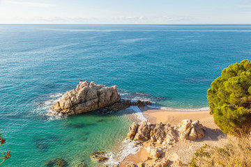 Idyllic Mediterranean beach near Calella at the Costa Brava, Spain.