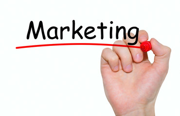 Hand writing inscription "Marketing" with marker, concept