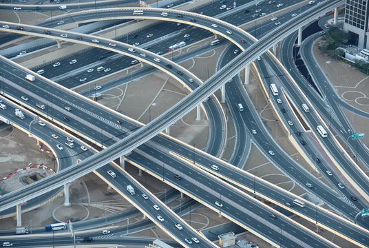 Highways in downtown Dubai, aerial view