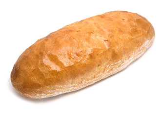 Loaf of rye bread on white background