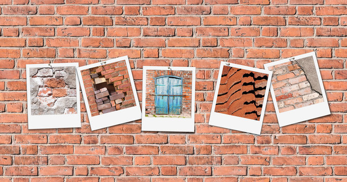 Seamless old red brick wall texture background, 5 snapshots, header - nahtloses Muster von historischer Ziegelwand, Beispielfotos. Suitable for images #103143054, #103259151, #103259468 and #103336639