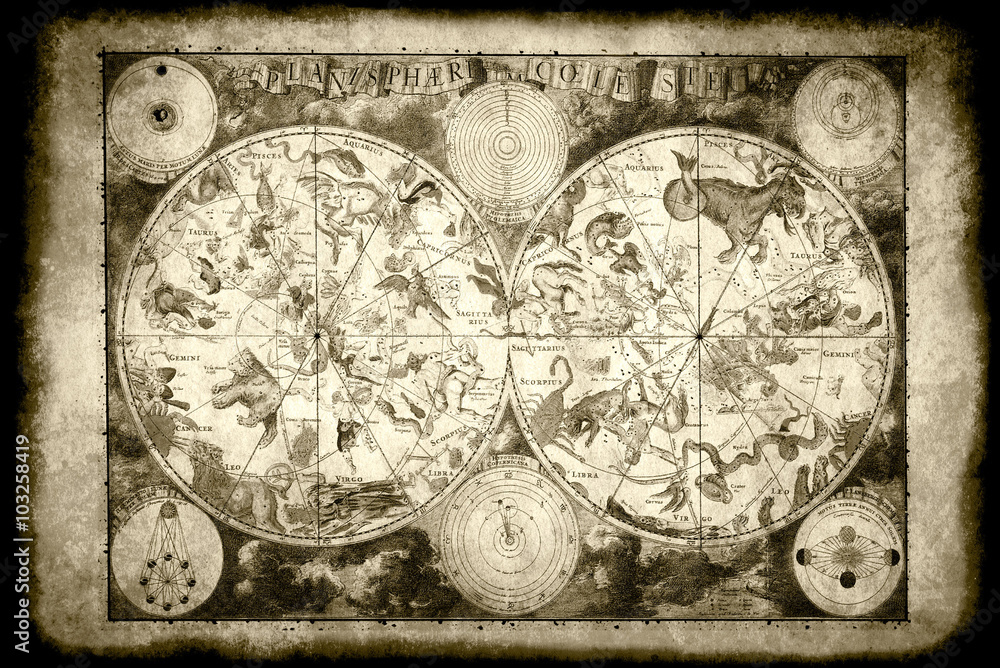 Wall mural antique astrology chart in sepia tonality