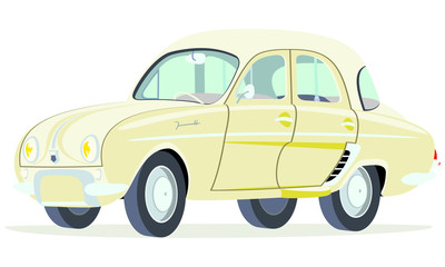 Caricatura Renault Dauphine beige vista frontal y lateral