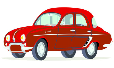 Fototapeta na wymiar Caricatura Renault Dauphine rojo vista frontal y lateral