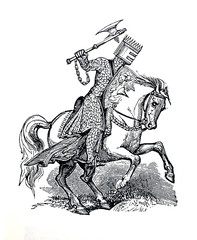 Antique Image Knight on a horse.