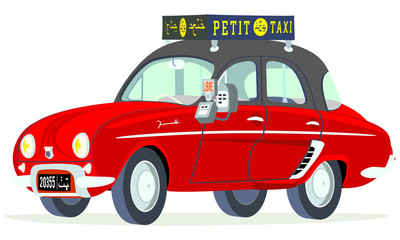 Caricatura Renault Dauphine Taxi Casablanca - Marruecos vista frontal y lateral