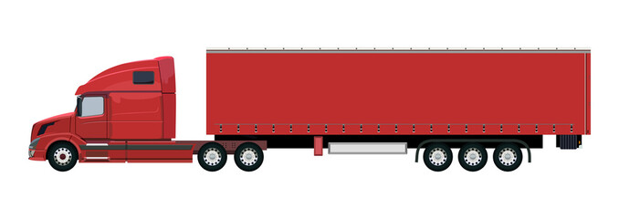 Red truck with a trailer