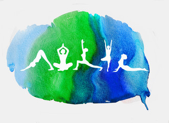 simpovy signs yoga exercises on watercolor background