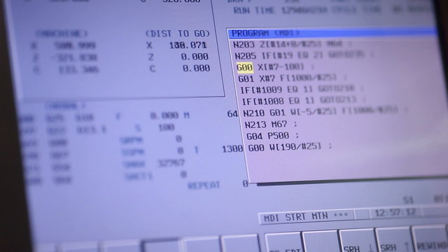 Industrial screen shows parameters. of cnc machine working. HD.