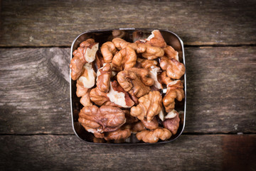 Mix nuts on wooden table,healthy vegan food.