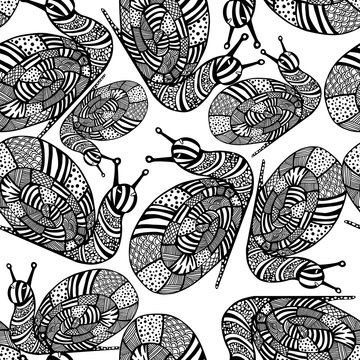 Seamless background of monochrome snails