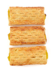 Crunchy pie with pineapple isolated on white background
