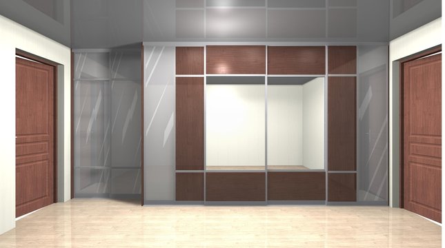3D illustration rendering interior design big Cabinet with mirrored sliding doors