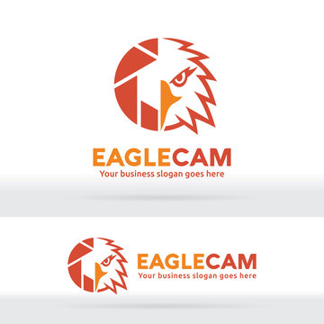 Eagle camera, Eagle head and shutter abstract logo. Photography company identity. Photographer portfolio. Sharp eagle eye and camera shutter logo.