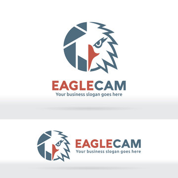 Eagle camera, Eagle head and shutter abstract logo. Photography company identity. Photographer portfolio. Sharp eagle eye and camera shutter logo.