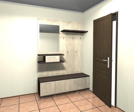 3D illustration rendering interior design furniture in the hallway