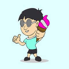 boy with ice cream in hand cartoon 