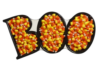 Halloween Dish filled with candy corn.