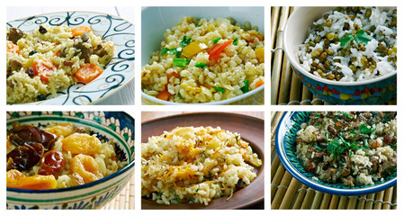 set of different Oriental  pilaf