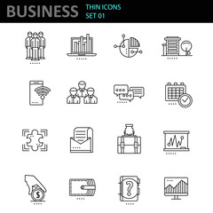 Modern thin line icons set for business