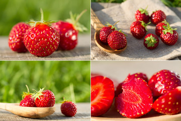 Fototapeta na wymiar ripe fresh strawberries on wooden background, close up