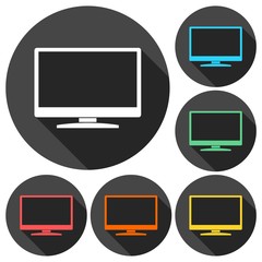 Monitor icon, Vector Eps 10 icons set with long shadow