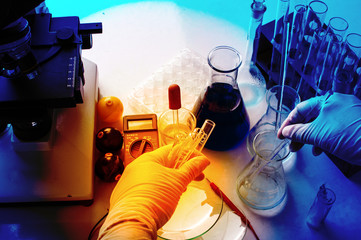 Medical or chemistry science background with microscope