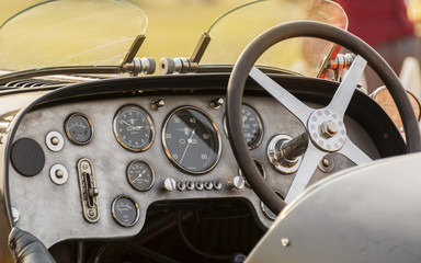 Cabin - dashboard of a retro Bugatti vintage sports car
