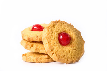 delicious piece of pastry with cherry isolated on white backgrou