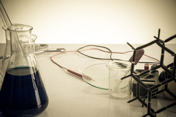 Fototapeta na wymiar Chemical laboratory equipment. Flasks and test tubes