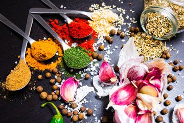 spices sprinkled on the table