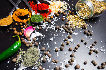 spices sprinkled on the table