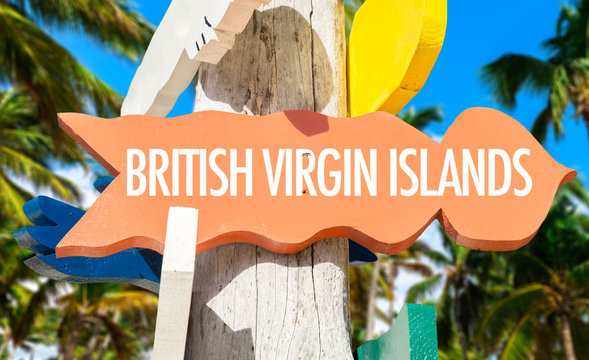 British Virgin Islands welcome sign with palm trees
