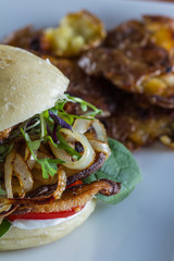 fried onion and mushroom sandwich