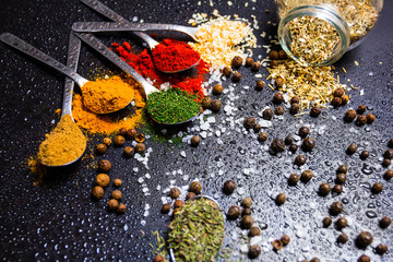spices sprinkled on the table