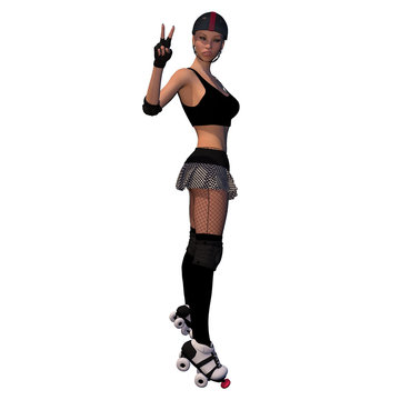 Roller Derby Girl Peace Sign With White Isolated Background