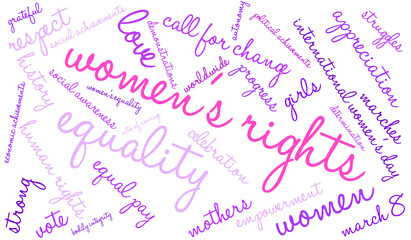 Women's Rights Word Cloud on a white background. 