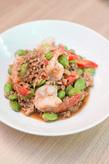 Fried spices shrimp with bitter bean (Parkia speciosa ) and shri